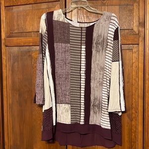 Chicos size 3 maroon, gray and beige dress shirt